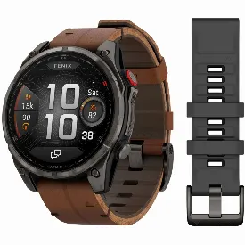 Умные часы Garmin Fenix 8 Pro, 47 мм, AMOLED Sapphire Carbon Grey DLC Titanium / Chestnut Leather Band