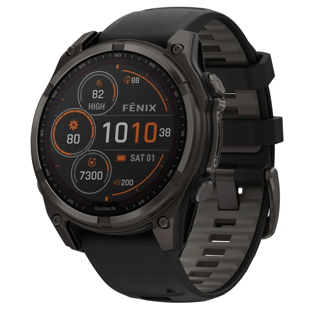 Garmin Fenix 8, 47 мм, Solar Sapphire Carbon Gray DLC Titanium Black / Pebble Gray, черный