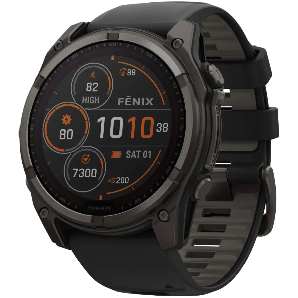 Garmin Fenix 8, 51 мм, Solar Sapphire Carbon Gray DLC Titanium Black / Pebble Gray, черный