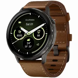 Умные часы Garmin Venu 4 45mm Slate Black with Brown Leather Band, коричневый