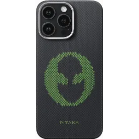 Чехол 16 Pro Max Pitaka Aries Tactile Woven case, Alien, черный/зеленый