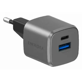 Сетевое зарядное устройство EnergEA AmpCharge GaN20 1C1A , PD, QC3.0, 20W, Gunmetal, металлический