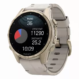 Умные часы Garmin Fenix 8, 43 мм, Amoled Sapphire Soft Gold Stainless Steel / Fog Gray Leather Band, серый