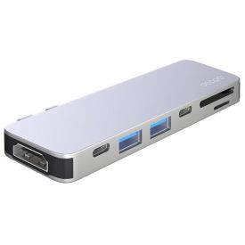 USB-концентратор Deppa USB Type-C 7 в 1 (73122), разъемов: 3, Silver, серебристый 