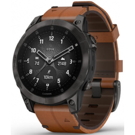 Garmin EPIX (Gen 2) Sapphire титановый черный с коричневым кожаным ремешком