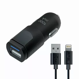 Автомобильное зарядное устройство для Apple InterStep 1 USB 1A + кабель Lightning, черный (Китай)